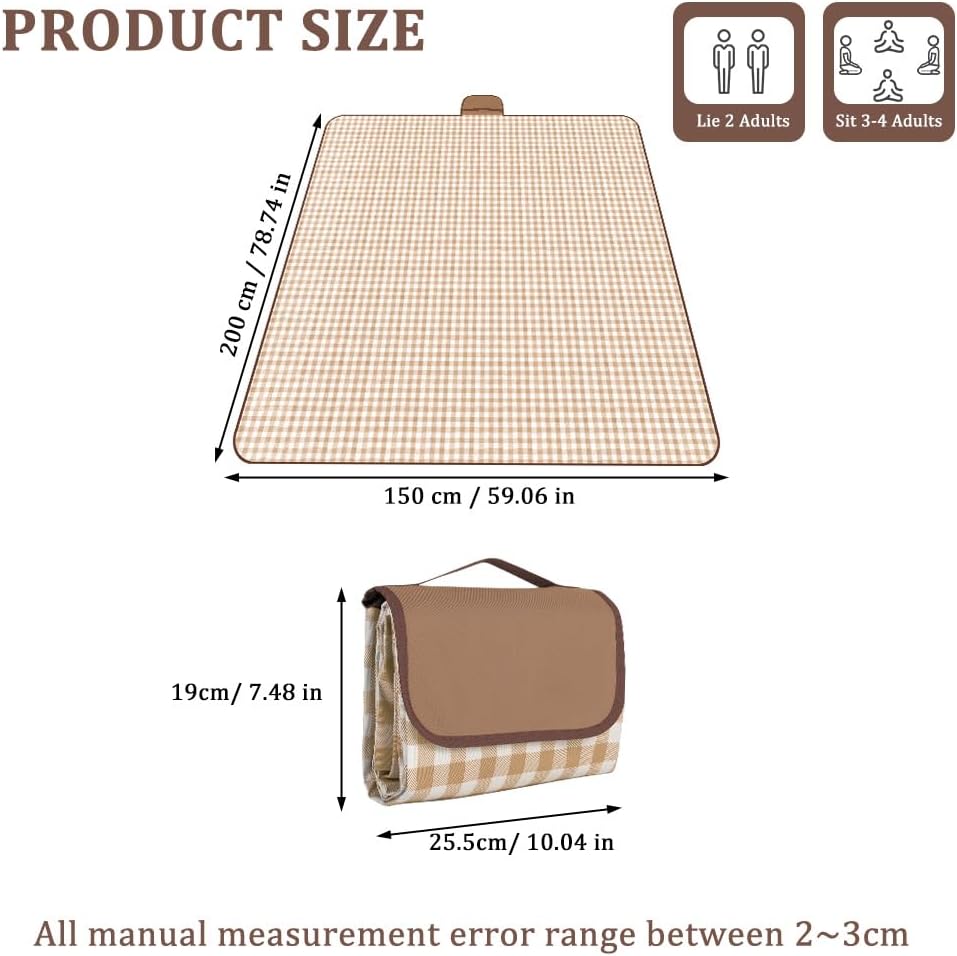 Picnic Blanket, Extra Large Waterproof Foldable Picnic Mat 150CM X 200CM, Washable Portable Camping Beach Blanket for Park Beach Camping Courtyard (Coffee)