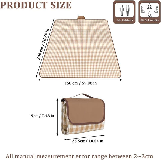 Picnic Blanket, Extra Large Waterproof Foldable Picnic Mat 150CM X 200CM, Washable Portable Camping Beach Blanket for Park Beach Camping Courtyard (Coffee)