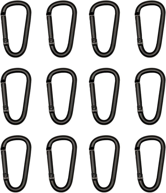 Black Carabiner Clip, Includes Mini 2 Inch Carbineers, Small 2.3" D Ring Clip, Large 3 Inch Carabiner Heavy Duty, Aluminum Caribiner Keychain Hook for Backpack Hiking Camping