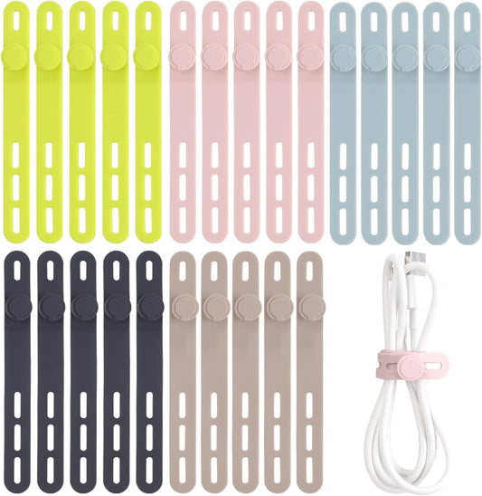 25 Pcs Silicone Cable Ties, Cable Ties Reusable, High Elasticity Cord Wraps for Electrical Cords, Cord Organizer for Earphone, Phone Charger(Colorful)