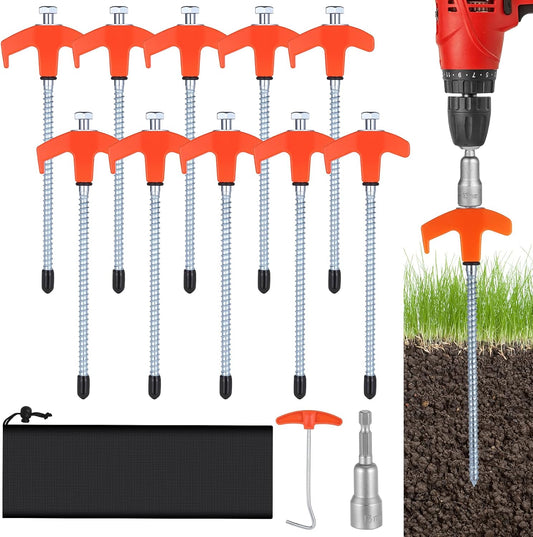 10 x Tent Pegs with Bag, Pegs, Stable Screw Pegs for Outdoor and Camping, Tent Accessories, Tent Pegs Camping for Hard Floor, Forest, Meadows