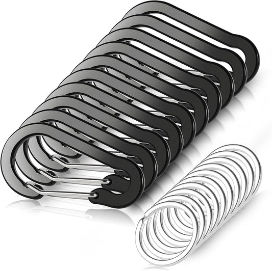 10 Pack Aluminum D Shape Locking Mini Carabiners with Key Rings