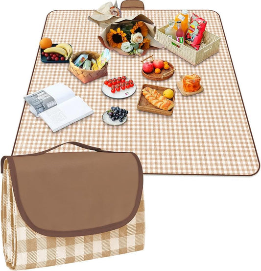 Picnic Blanket, Extra Large Waterproof Foldable Picnic Mat 150CM X 200CM, Washable Portable Camping Beach Blanket for Park Beach Camping Courtyard (Coffee)