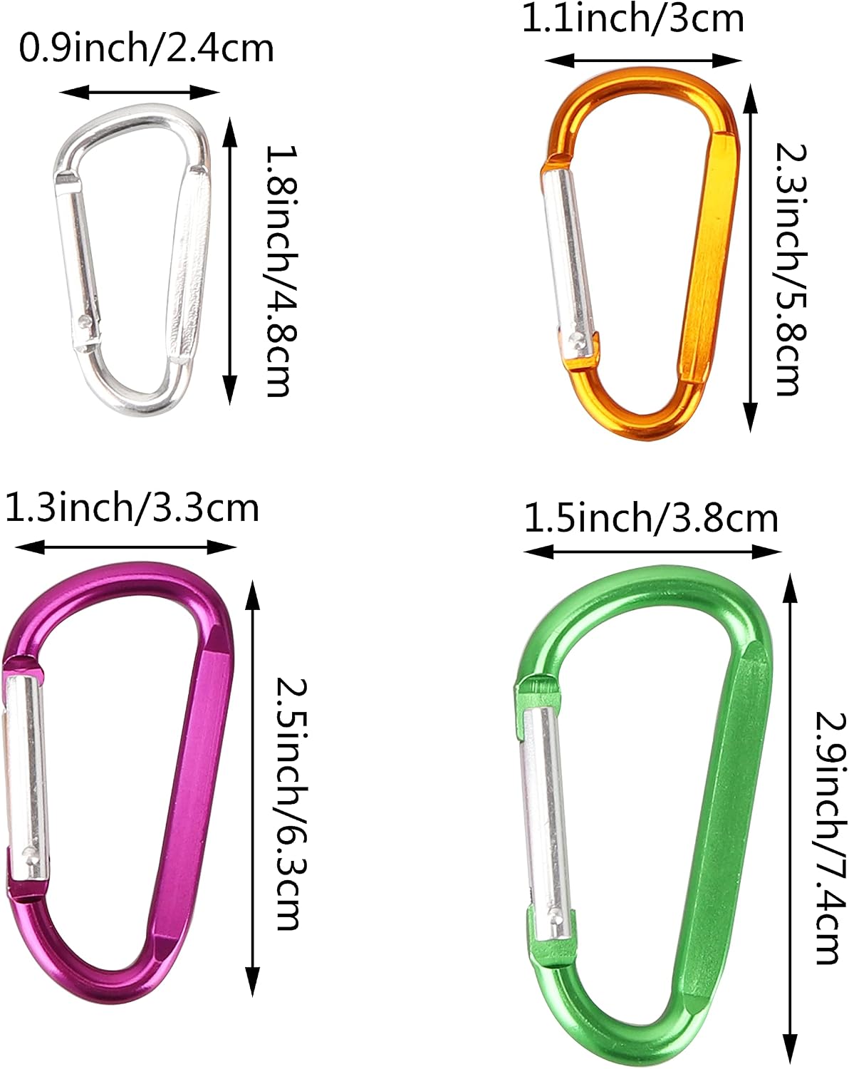 Pack of 10 Aluminium Carabiner Clip, D Shape Carabiner with Snap Lock for Camping, Travel, Hiking, Keychain, Outdoor Accessories