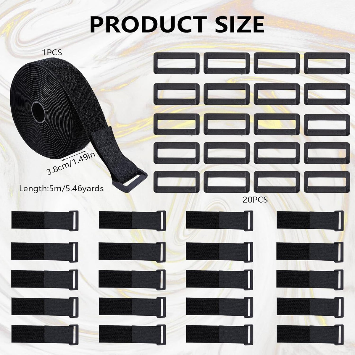 1.5 Inch x 16.4 Foot Cable Ties Heavy Duty with 20 Buckles Reusable Cable Ties for Organisation or Storage Adjustable Nylon Cable Ties (Black)