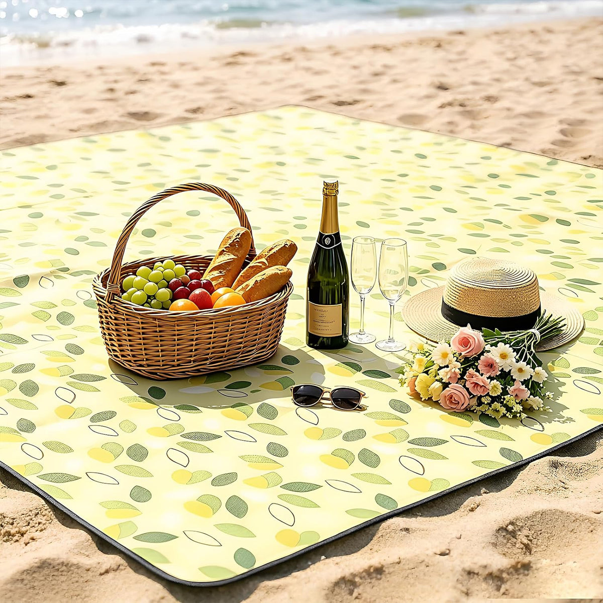 200 x 200 cm Picnic Blanket Waterproof & Insulating, Five-Level Structure - Padded, Beach Mat XXL Machine Washable, Suitable for Picnics, Campsites, Beaches, Parks, Easy to Carry