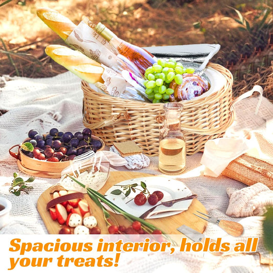 Wicker Picnic Basket Set with Charcuterie Boards for 2 - Unique Gifts Ideas for Couple, Engagement, Wedding, Bridal Shower, Family, Christmas, White Elephant Gifts for Adults(Y2408A-1)