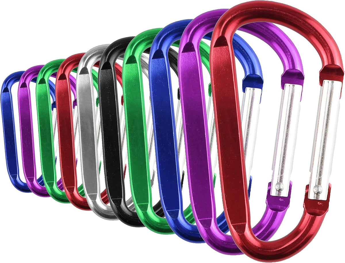 Pack of 10 Aluminium Carabiner Clip, D Shape Carabiner with Snap Lock for Camping, Travel, Hiking, Keychain, Outdoor Accessories