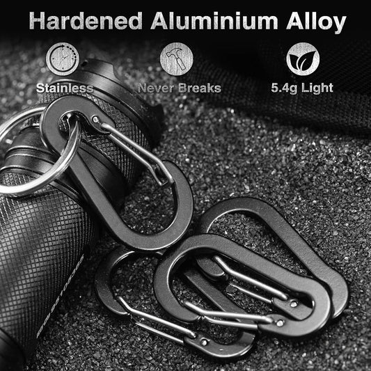 10 Pack Aluminum D Shape Locking Mini Carabiners with Key Rings