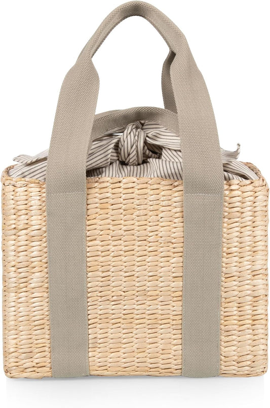 Parisian Picnic Basket, Insulated Beach Bag, Seagrass Picnic Tote Bag, (Sage Green)