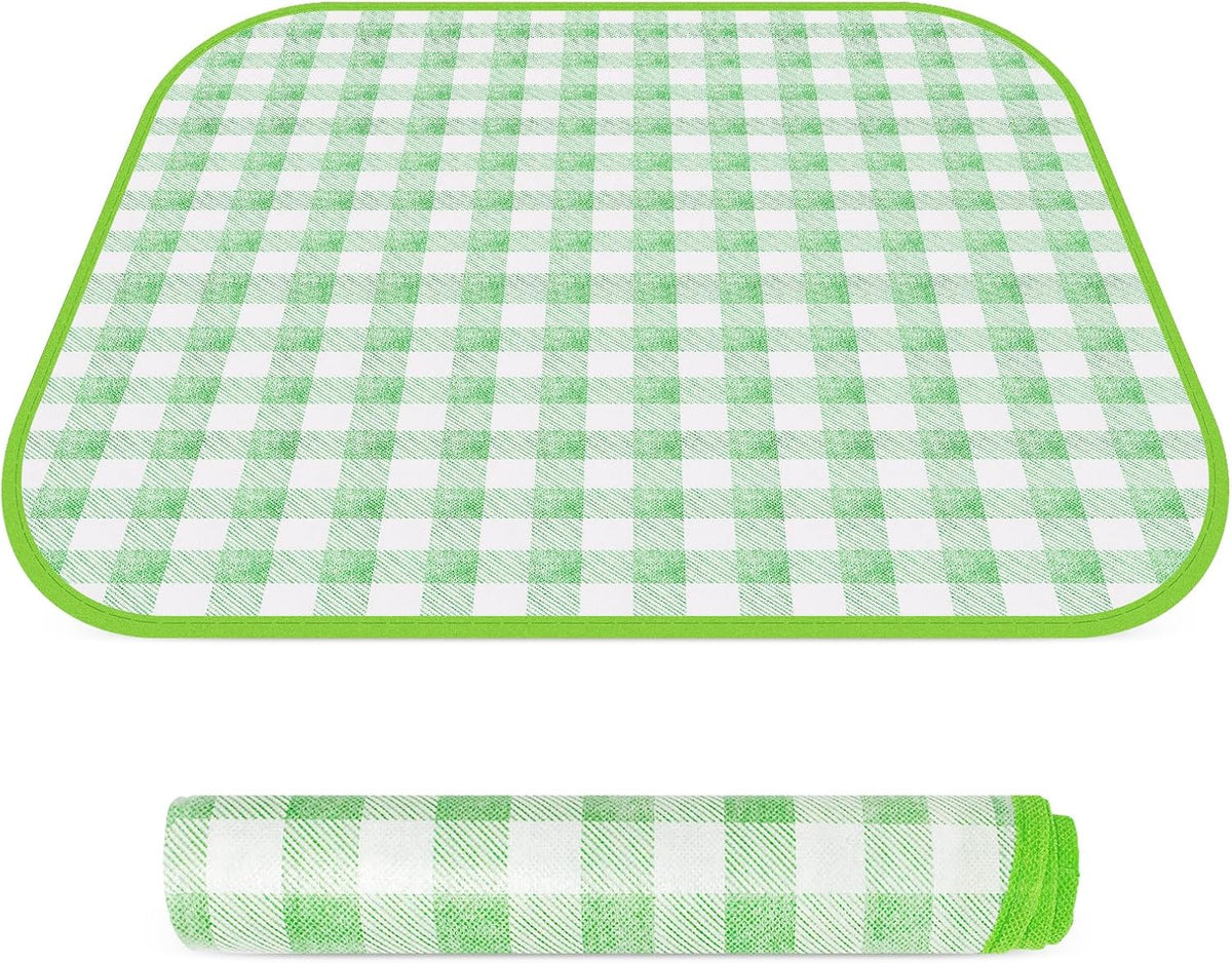 Small Picnic Blanket 1 Pack for Hiking & Camping, Ultra-Light Foldable Sit Pad for One Person, Waterproof Portable Single Seat Mat for Park, Backpacking & Stadium, Green Grid, 19"x19"