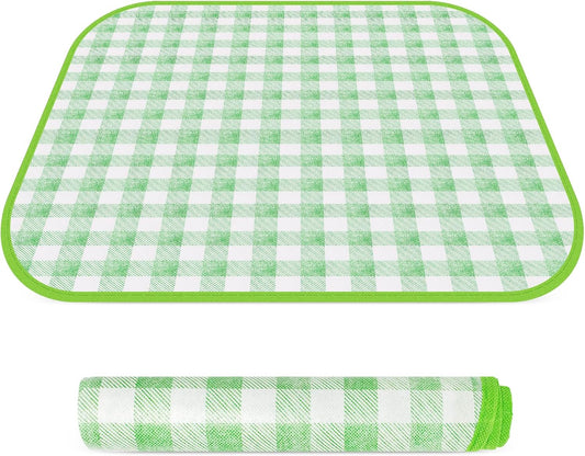 Small Picnic Blanket 1 Pack for Hiking & Camping, Ultra-Light Foldable Sit Pad for One Person, Waterproof Portable Single Seat Mat for Park, Backpacking & Stadium, Green Grid, 19"x19"